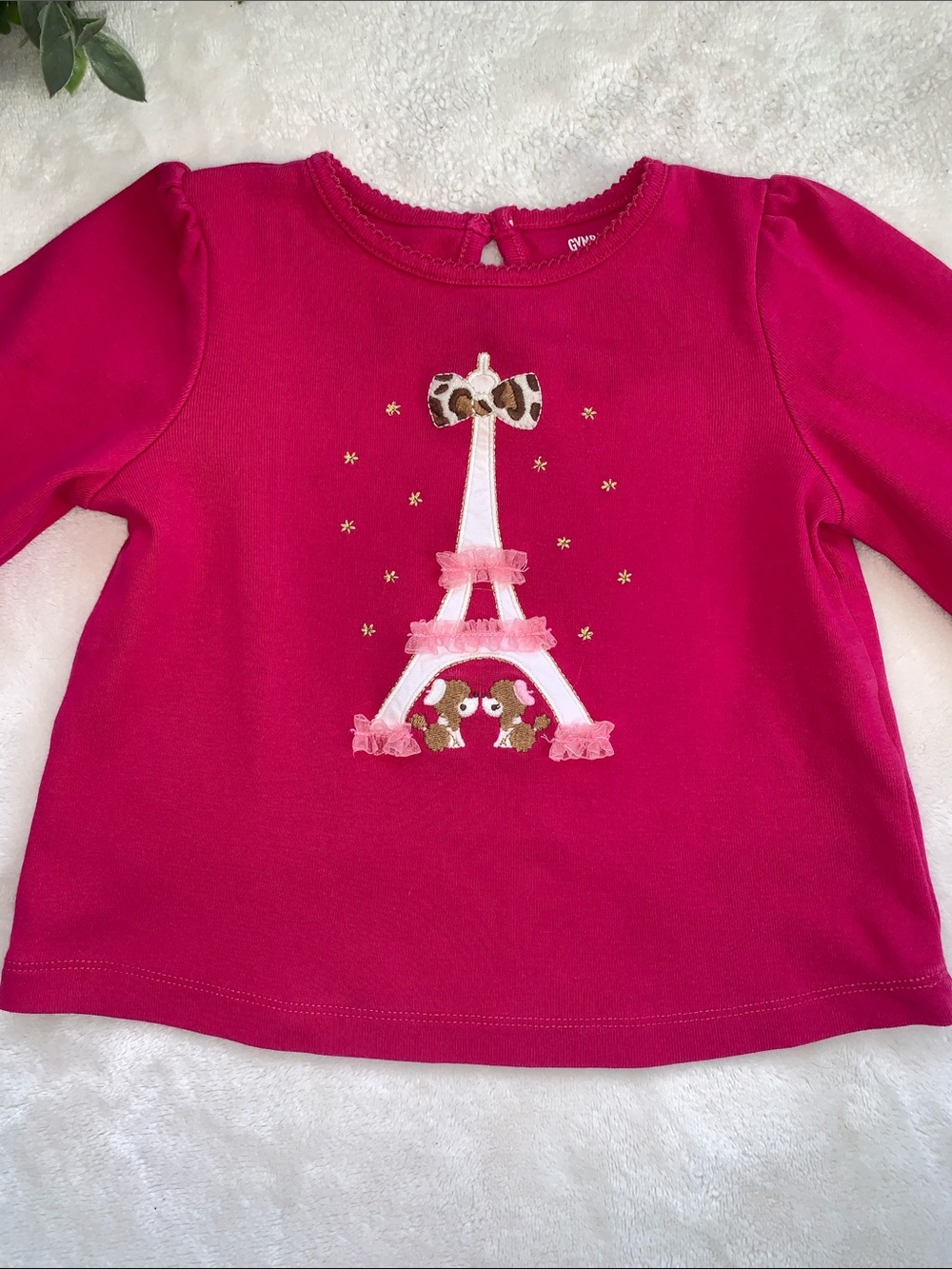 Gymboree Pink Eiffel Tower Top 18-24M Dogs Love EUC